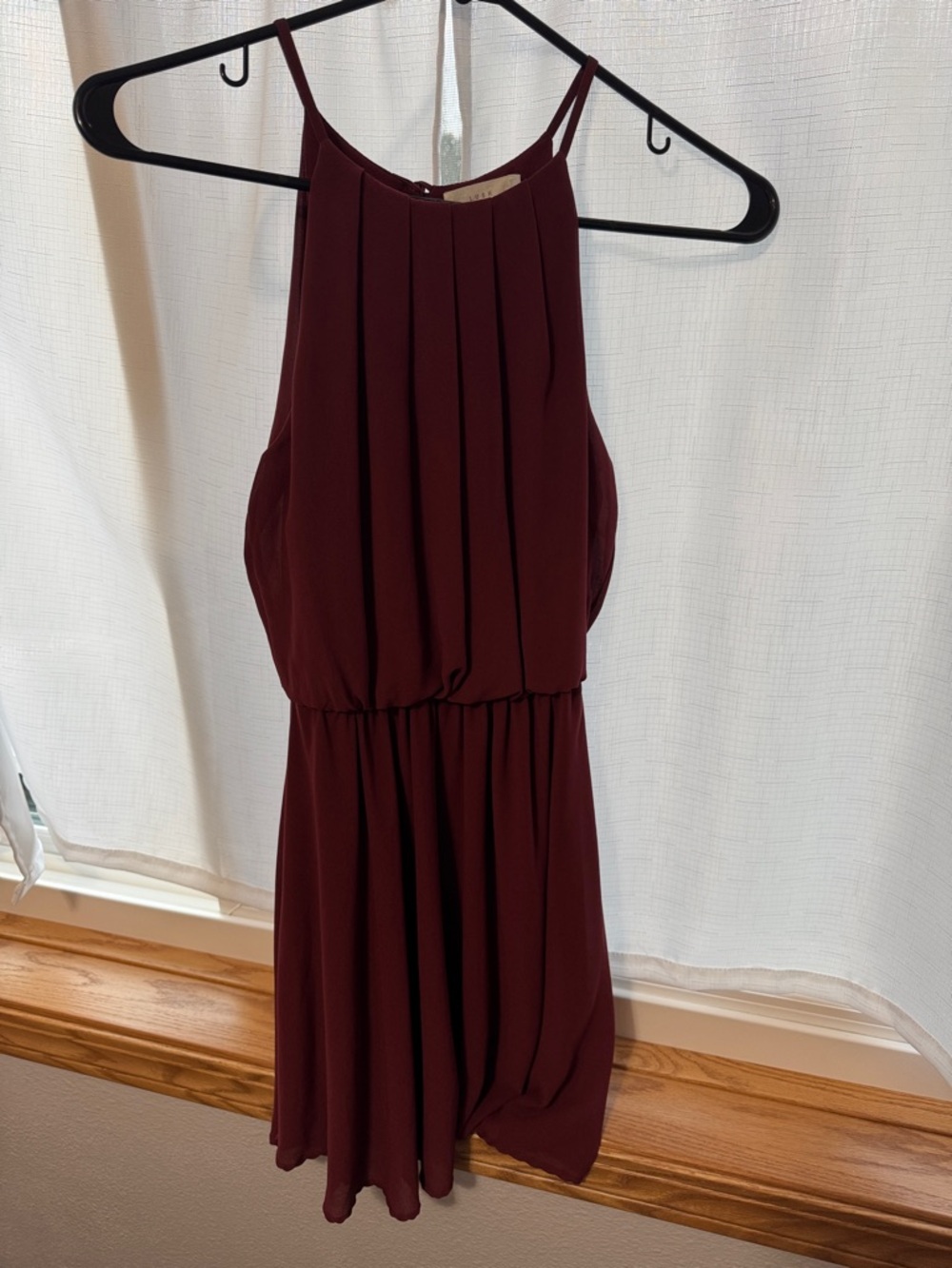 Lush Wine Red Pleated Spaghetti Strap Dress